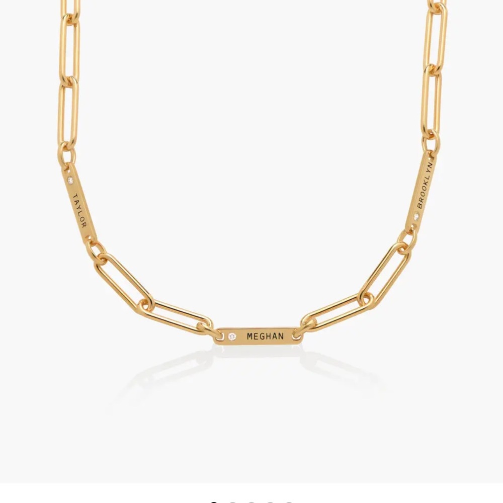 Oak and Luna IVY NAME PAPERCLIP CHAIN NECKLACE WITH DIAMOND - GOLD VERMEIL